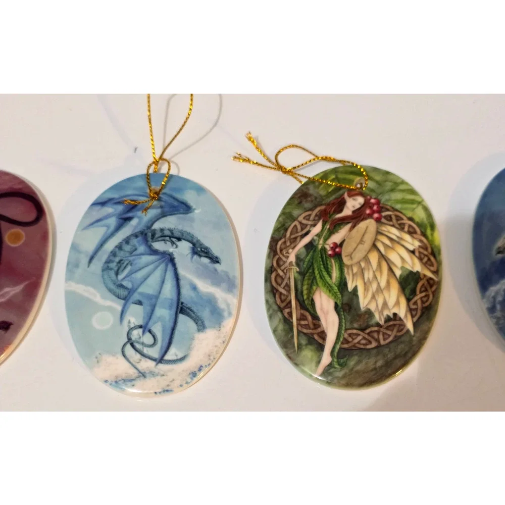 Set of 5 Christmas Ornaments Mickie Mueller Dragons Enchanted Porcelain 3.25